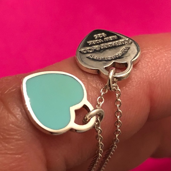 ✨✨✨SOLD✨✨✨ Return to Tiffany Blue Enamel Double Mini Heart Tag Necklace - Picture 6 of 11